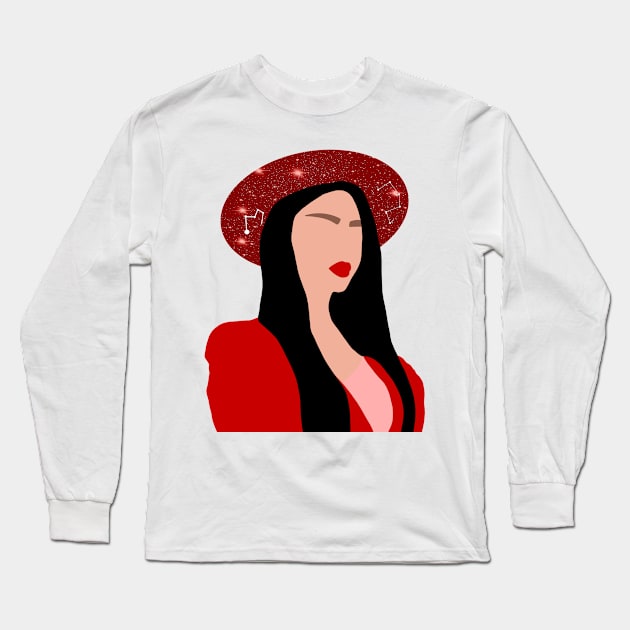 Red Lady 3 Long Sleeve T-Shirt by Miruna Mares